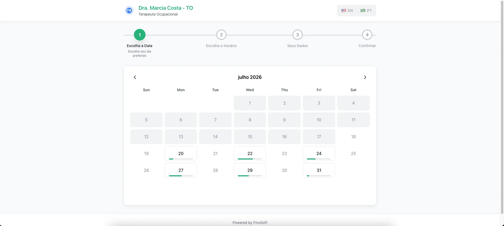 Booking — a Calendly-style flow where users pick a date and time with a provider, in four steps.